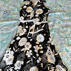 Floral Black and White Sleeveless Dress